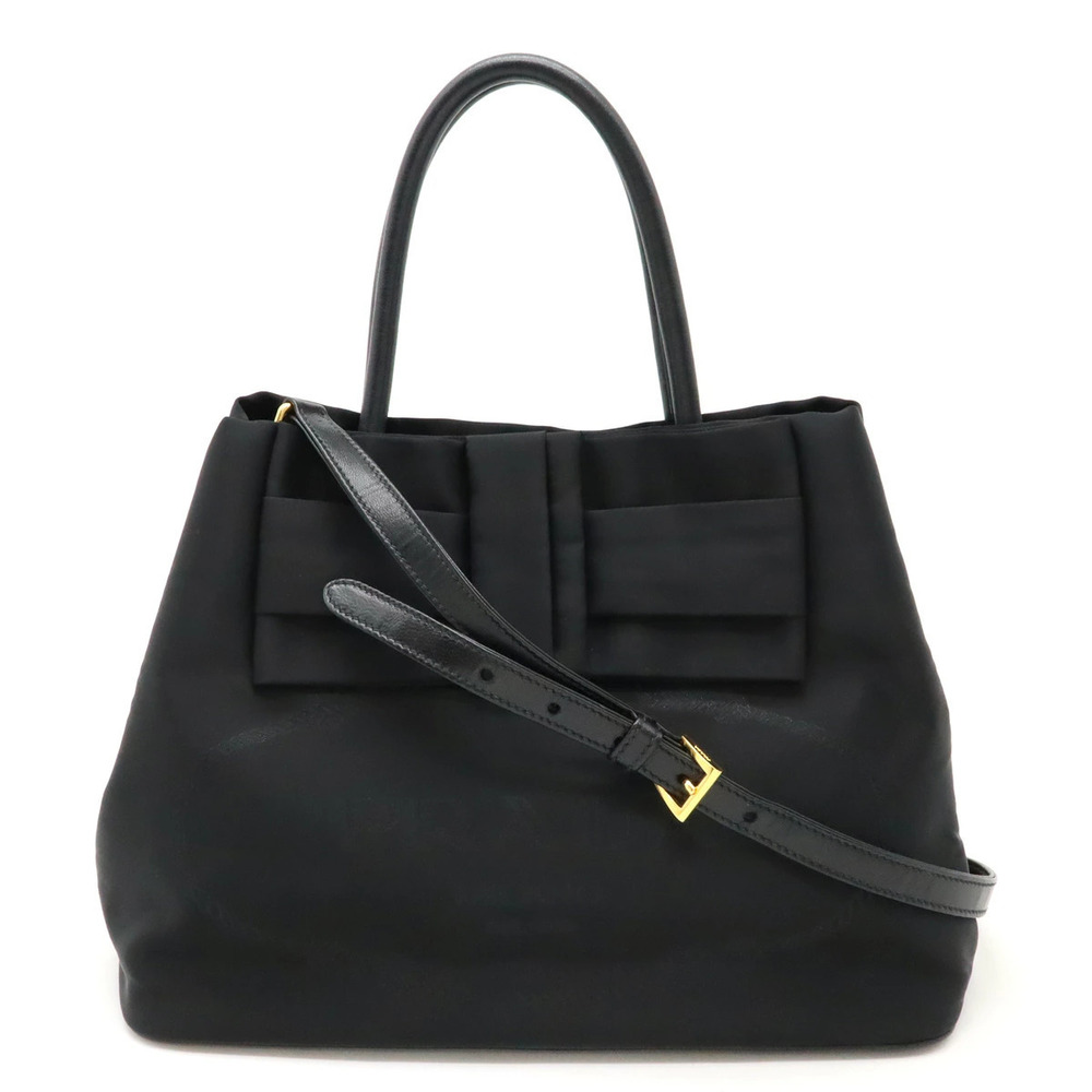 Prada jacquard ribbon 2way Shoulder Bag black Nero Black